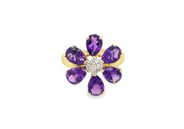 Pre-owned 9ct Yellow Gold Amethyst & Diamond Ring