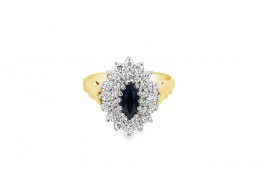 Pre-owned 9ct Yellow Gold Sapphire & Cubic Zirconia Cluster Ring