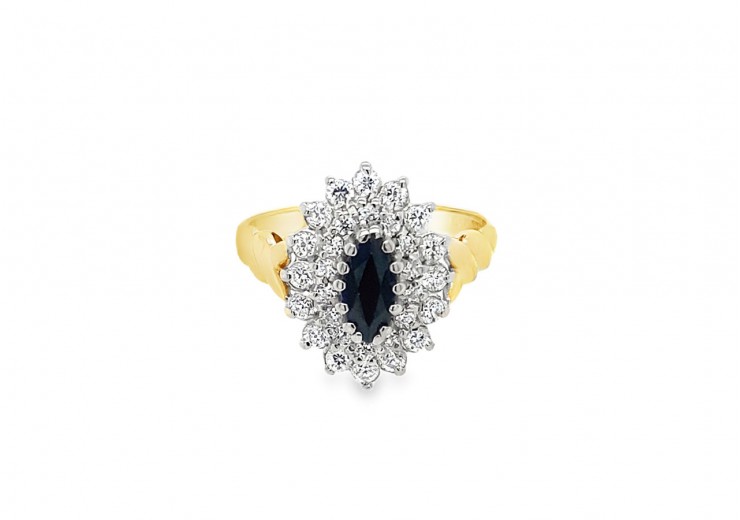 Pre-owned 9ct Yellow Gold Sapphire & Cubic Zirconia Cluster Ring