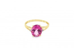 Pre-owned 9ct Yellow Gold Pink Topaz & Diamond Ring