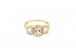 Pre-owned 9ct Yellow Gold Morganite Trilogy Ring