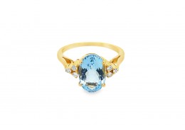 Pre-owned 18ct Yellow Gold Aquamarine & Diamond Ring