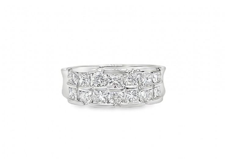 Pre-owned Platinum Double Row Diamond Ring