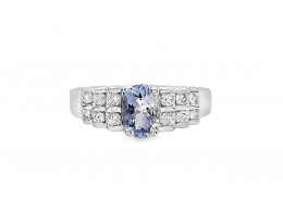 Pre-owned 14ct White Gold Aquamarine & Diamond Ring