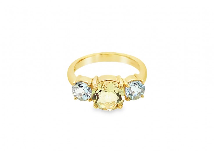 Pre-owned 9ct Yellow Gold Aquamarine & Quartz Ring