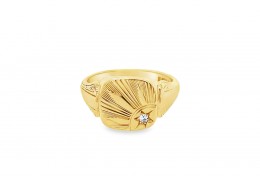 Pre-owned Vintage 9ct Yellow Gold Diamond Signet Ring