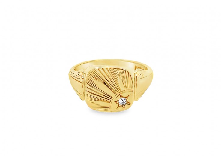 Pre-owned Vintage 9ct Yellow Gold Diamond Signet Ring