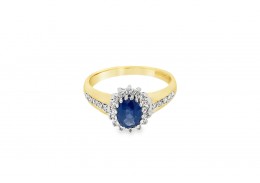 Pre-owned Vintage 9ct Yellow Gold Sapphire & Diamond Cluster Ring