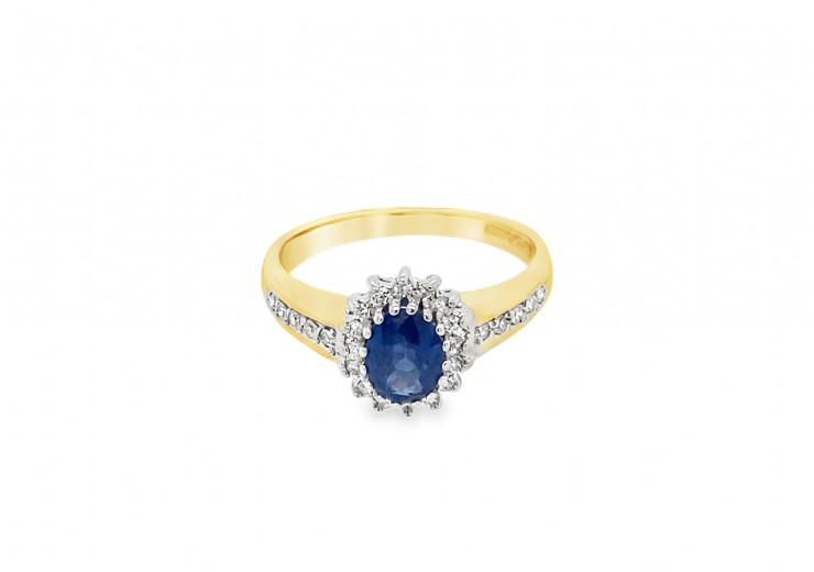 Pre-owned Vintage 9ct Yellow Gold Sapphire & Diamond Cluster Ring