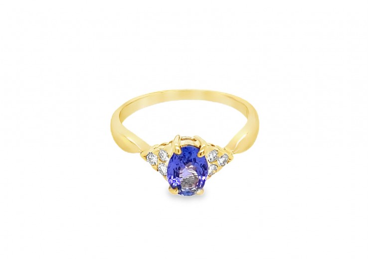 Pre-owned 14ct Yellow Gold Tanzanite & Diamond Ring
