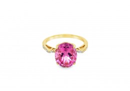 Pre-owned 9ct Yellow Gold Pink Topaz & Diamond Ring
