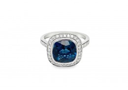 9ct White Gold Blue Topaz and Diamond Ring