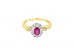 Pre-owned 18ct Yellow Gold Ruby & Diamond Cluster Ring 