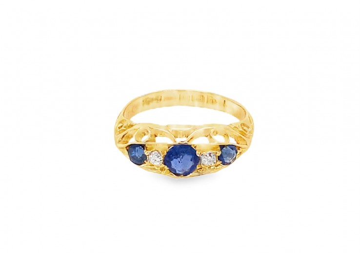 Pre-owned 18ct Gold Antique Sapphire & Diamond Ring