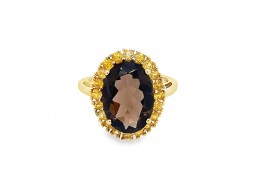 Pre-owned 9ct Gold Smoky Quartz & Citrine Ring