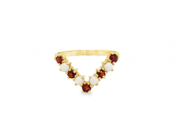 Pre-owned 9ct Gold Garnet & Opal Wishbone