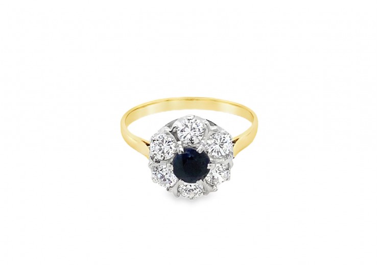 Pre-owned 9ct Gold Sapphire & Cubic Zirconia Ring