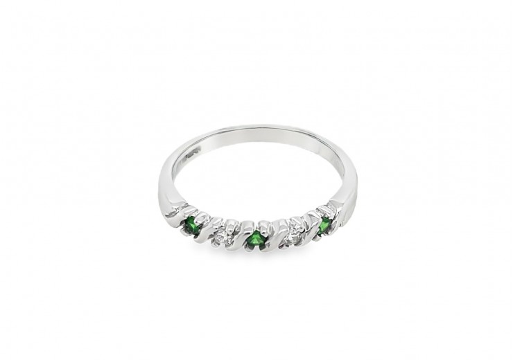 Pre-owned 9ct White Gold & Green Garnet Eternity Ring