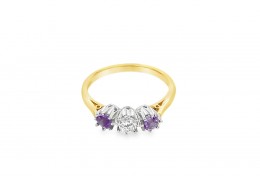Pre-owned 18ct Gold Purple Sapphire & Diamond Trilogy