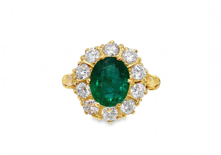 18ct Yellow Gold Emerald & Diamond Coronation Ring 18ct Yellow Gold Emerald & Diamond Coronation Ring