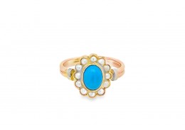 Pre-owned 9ct Rose Gold Turquoise & Pearl Ring