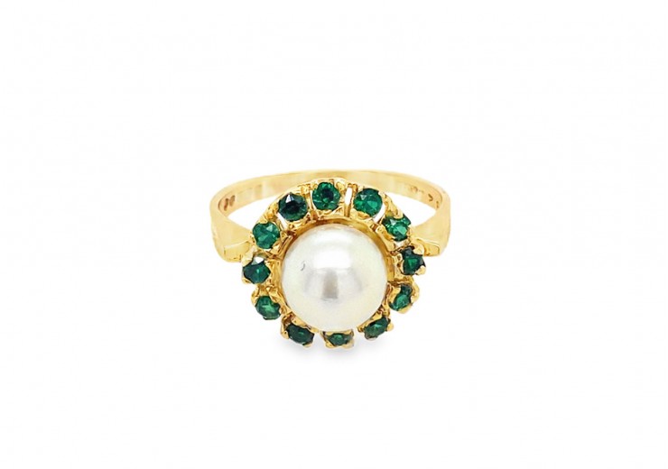 Pre-owned 9ct Gold Pearl & Paste Ring