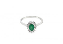 Pre-owned 9ct White Gold Emerald & Diamond Ring Pre-owned 9ct White Gold Emerald & Diamond Ring
