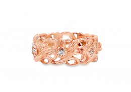 Pre-owned 14ct Welsh Gold Floral Diamond Band Ring