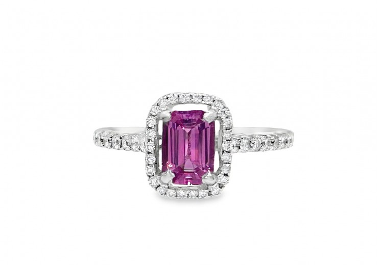 Pre-owned Platinum Pink Sapphire & Diamond Ring