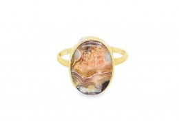 Pre-owned Vintage 9ct Yellow Gold Agate Ring