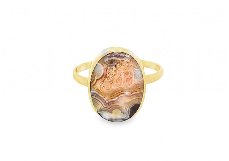 Pre-owned Vintage 9ct Yellow Gold Agate Ring