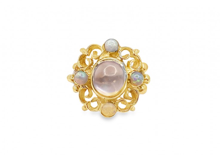 Pre-owned 9ct Yellow Gold Moonstone & Opal Ring