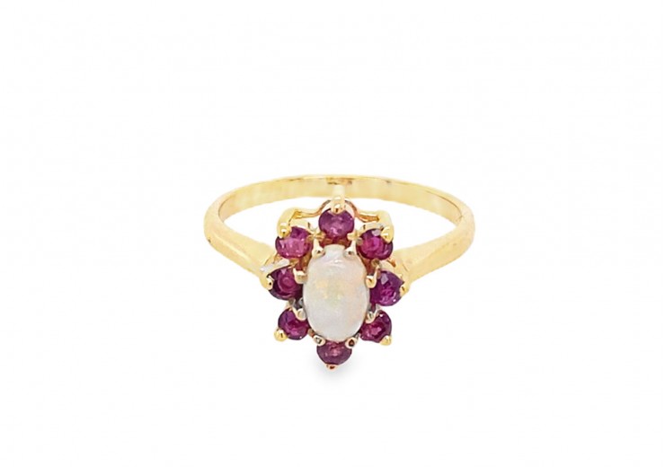 Pre-owned 9ct Gold Ruby & Opal Ring