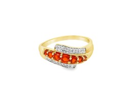 Pre-owned 9ct Gold Fire Opal & Diamond Ring