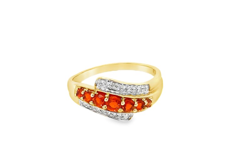 Pre-owned 9ct Gold Fire Opal & Diamond Ring