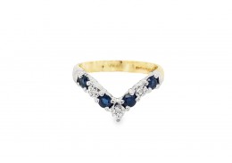 Pre-owned 9ct Gold Sapphire & Diamond Wishbone Ring