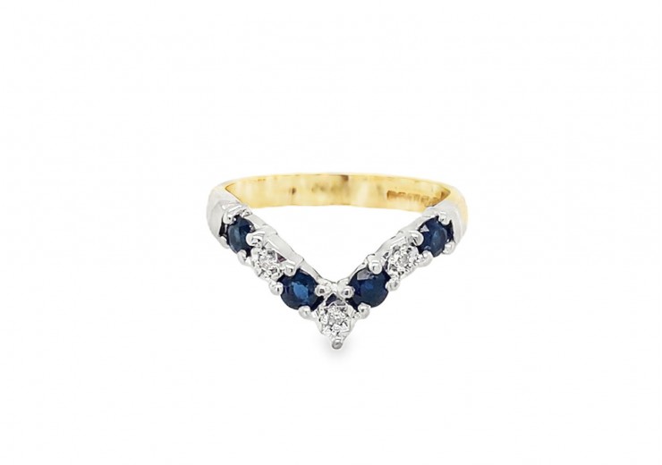 Pre-owned 9ct Gold Sapphire & Diamond Wishbone Ring