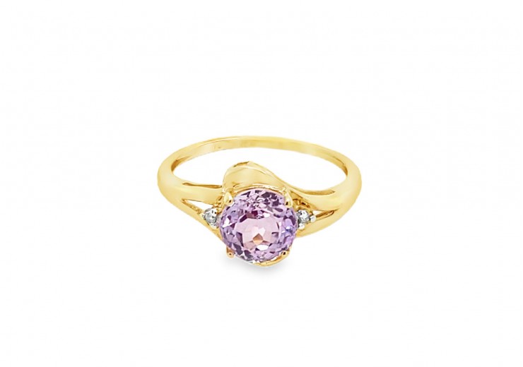 Pre-owned 9ct Gold Kunzite & Diamond Ring