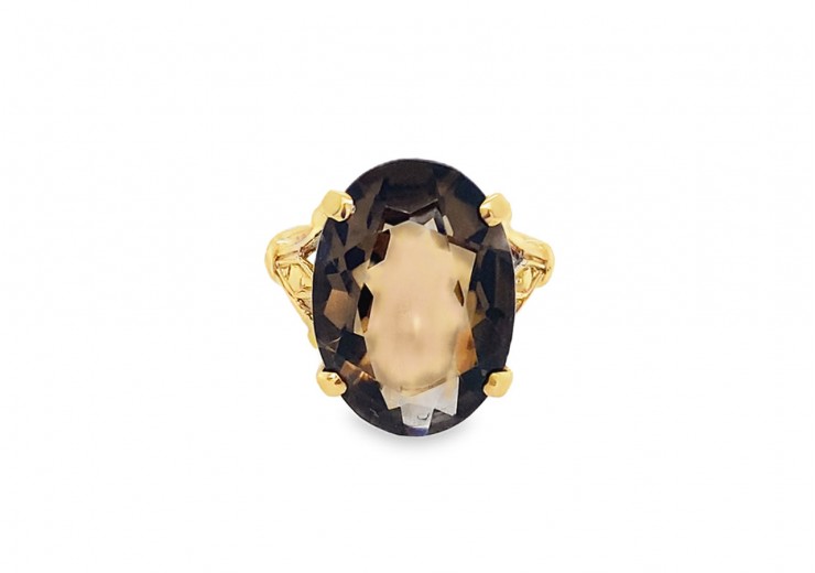 Pre-owned Vintage 9ct Gold Smoky Quartz Ring