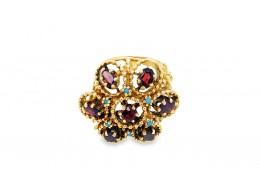 Pre-owned 9ct Gold Garnet & Turquoise Ring