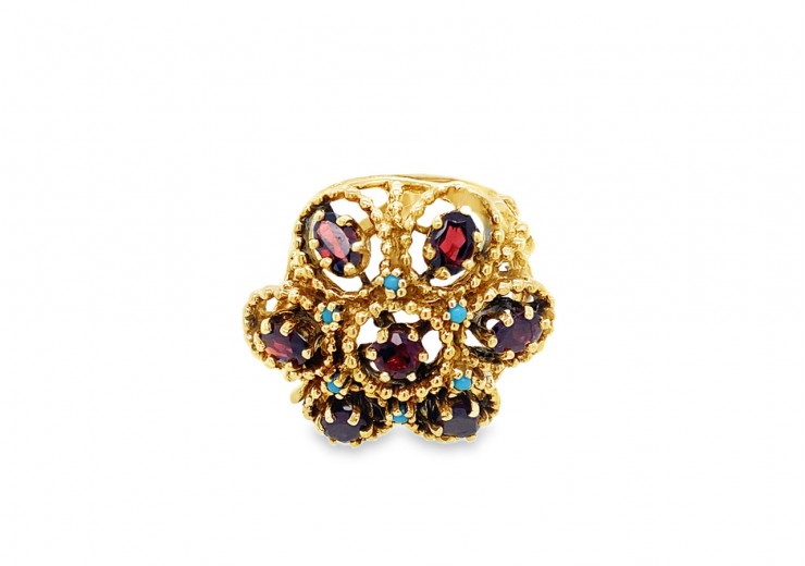Pre-owned 9ct Gold Garnet & Turquoise Ring