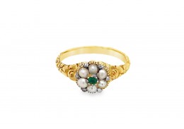 Pre-owned Antique 18ct Gold Pearl & Emerald Ring