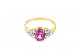 Pre-owned 9ct Yellow Gold Pink Topaz & Cubic Zirconia Ring 