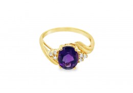 Pre-owned 9ct Gold Amethyst & Diamond Ring