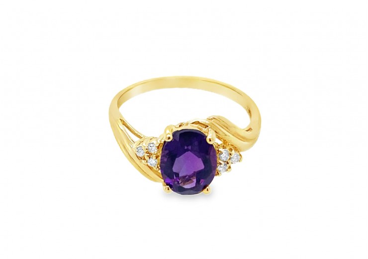 Pre-owned 9ct Gold Amethyst & Diamond Ring