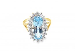 Pre-owned 9ct Gold Blue Topaz & Cubic Zirconia Ring
