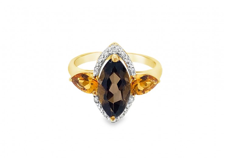 Pre-owned 9ct Yellow Gold Quartz & Diamond Dress Ring Pre-owned 9ct Yellow Gold Quartz & Diamond Dress Ring