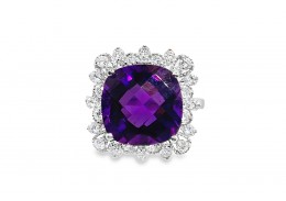 Pre-owned 14ct White Gold Amethyst & Diamond Ring