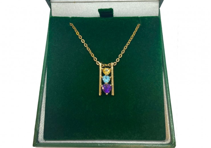 Pre-owned 9ct Yellow Gold Amethyst, Citrine & Blue Topaz Necklace